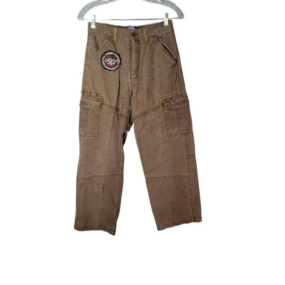Vintage Gear Seven Cargo Canvas Skate Pants Youth Size 14 Faded Brown Wide Leg - Picture 2 of 11